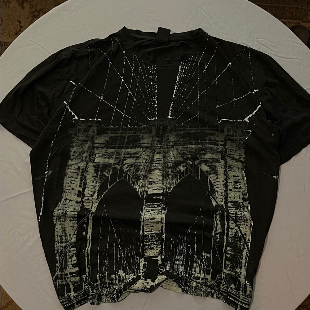 Men's Black Graphic Tee with Bridge Design